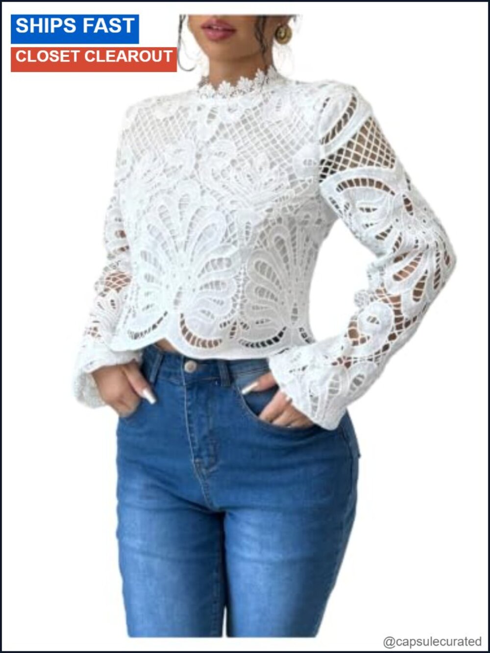 Lace Mock Neck Long Sleeve Floral Top